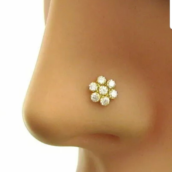Jewelry - 14kt gold nose ring with white sapphires